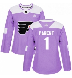 Womens Adidas Philadelphia Flyers 1 Bernie Parent Authentic Purple Fights Cancer Practice NHL Jersey 