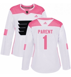 Womens Adidas Philadelphia Flyers 1 Bernie Parent Authentic WhitePink Fashion NHL Jersey 