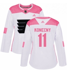 Womens Adidas Philadelphia Flyers 11 Travis Konecny Authentic WhitePink Fashion NHL Jersey 