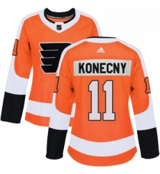 Womens Adidas Philadelphia Flyers 11 Travis Konecny Premier Orange Home NHL Jersey 