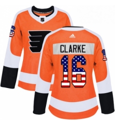 Womens Adidas Philadelphia Flyers 16 Bobby Clarke Authentic Orange USA Flag Fashion NHL Jersey 