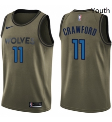 Youth Nike Minnesota Timberwolves 11 Jamal Crawford Swingman Green Salute to Service NBA Jersey 