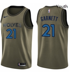 Youth Nike Minnesota Timberwolves 21 Kevin Garnett Swingman Green Salute to Service NBA Jersey