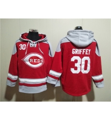 Men Cincinnati Reds 30 Ken Griffey Jr  Red Ageless Must Have Lace Up Pullover Hoodie