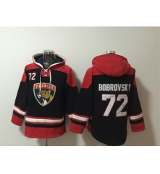 Men Florida Panthers 72 Sergei Bobrovsky Black Red Lace Up Pullover Hoodie