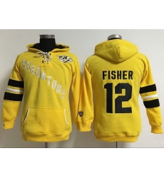 Nashville Predators 12 Mike Fisher Yellow Women Old Time Heidi Hoodie NHL Hoodie