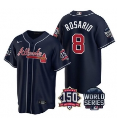 Men Atlanta Braves 8 Eddie Rosario 2021 Navy World Series With 150th Anniversary Patch Cool Base Stitched Jersey