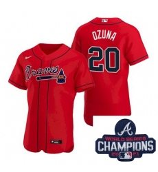 Men Nike Atlanta Braves 20 Marcell Ozuna Red Alternate Stitched Baseball Stitched MLB 2021 Champions Patch Jersey