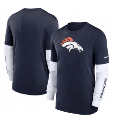 Men Denver Broncos Heather Navy Slub Fashion Long Sleeve T Shirt