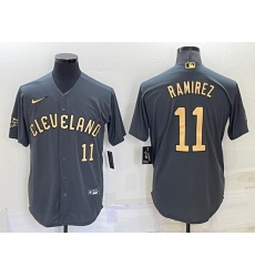 Men Cleveland Guardians 11 Jose Ramirez 2022 All Star Charcoal Cool Base Stitched Baseball Jersey 22