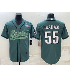 Men Philadelphia Eagles 55 Brandon Graham Green With Super Bowl LVII Patch Cool Base Stitched Baseball Jersey