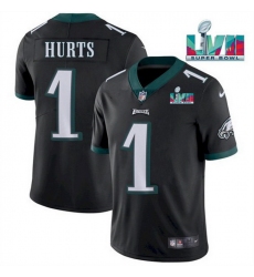 Men Women Youth Toddler Philadelphia Eagles 1 Jalen Hurts Black Super Bowl LVII Patch Vapor Untouchable Limited Stitched Jersey