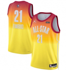 Men 2023 All Star 21 Joel Embiid Orange Game Swingman Stitched Basketball Jersey