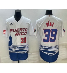 Men's Puerto Rico Baseball #39 Edwin Diaz Number 2023 White World Baseball Classic Stitched Jerseys