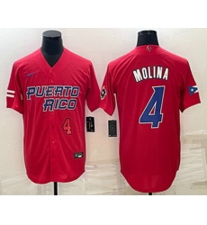 Men's Puerto Rico Baseball #4 Yadier Molina Number 2023 Red World Baseball Classic Stitched Jerseys