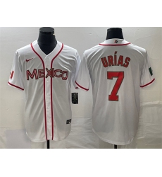 Men Mexico Baseball 7 Julio Urias White 2023 World Baseball Classic Stitched Jersey 10