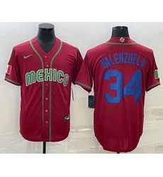 Mens Mexico Baseball #34 Fernando Valenzuela 2023 Red Blue World Baseball Classic Stitched Jersey