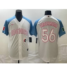 Men's Mexico Baseball #56 Randy Arozarena 2023 White Blue World Classic Stitched Jersey