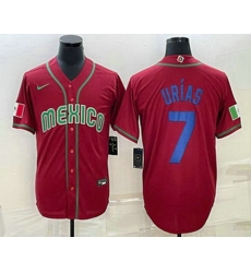 Mens Mexico Baseball #7 Julio Urias 2023 Red Blue World Baseball Classic Stitched Jersey