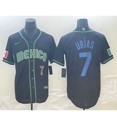 Mens Mexico Baseball #7 Julio Urias Number 2023 Black Blue World Classic Stitched Jersey