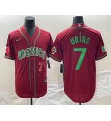 Men's Mexico Baseball #7 Julio Urias Number 2023 Red Green World Baseball Classic Stitched Jersey