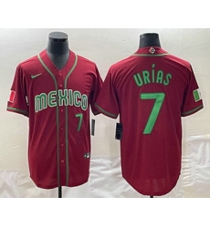 Men's Mexico Baseball #7 Julio Urias Number 2023 Red Green World Baseball Classic Stitched Jerseys