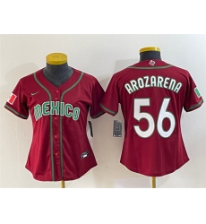 Women Mexico Baseball 56 Randy Arozarena 2023 Red World Baseball Classic Stitched Jersey