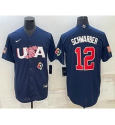 Men's USA Baseball #12 Kyle Schwarber 2023 Navy World Baseball Classic Stitched Jersey