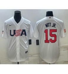 Men's USA Baseball #15 Bobby Witt Jr 2023 White World Baseball Classic Replica Stitched Jersey