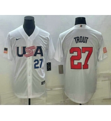 Mens USA Baseball #27 Mike Trout Number 2023 White World Baseball Classic Replica Stitched Jersey