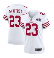 Women San Francisco 49ers 23 Christian McCaffrey White 2023 F U S E  Vapor Untouchable Limited Stitched Football 2024 Super Bowl LVIII Jersey