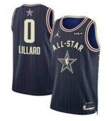 Men 2024 All Star 0 Damian Lillard Navy Stitched Basketball Jersey