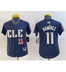 Youth Cleveland Guardians 11 Jose Ramirez Navy 2024 City Connect Limited Stitched Baseball Jersey  1