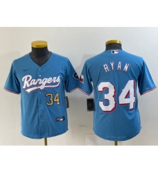 Youth MLB Rangers 34 Nolan Ryan Blue Nike Cool Base Youth Jersey