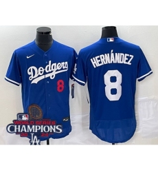 Men Nike Los Angeles Dodgers Enrique Hernandez #8 Blue Flex Base 2024 World Series Champions Stitched MLB Jersey