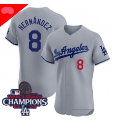 Men Nike Los Angeles Dodgers Enrique Hernandez #8 Gray Flex Base 2024 World Series Champions Stitched MLB Jersey II