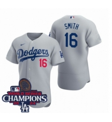 Men Nike Los Angeles Dodgers Will Smith #16 Gray Flex Base 2024 World Series Champions Stitched MLB Jersey