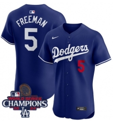 Youth Nike Los Angeles Dodgers Freddie Freeman #5 Blue Flex Base 2024 World Series Champions Stitched MLB Jersey