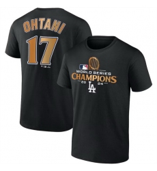 Men Los Angeles Dodgers 17 Shohei Ohtani Black 2024 World Series Champions Name  26 Number T Shirt