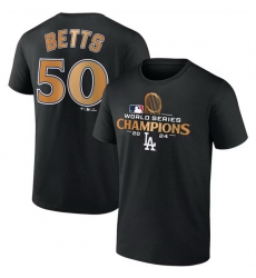 Men Los Angeles Dodgers 50 Mookie Betts Black 2024 World Series Champions Name  26 Number T Shirt