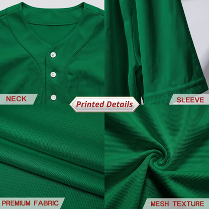 Custom Varsity Green Split-Flex Jersey | Personalized Dual-Chest Button-Down Shirt | Y2K Streetwear Layering Top