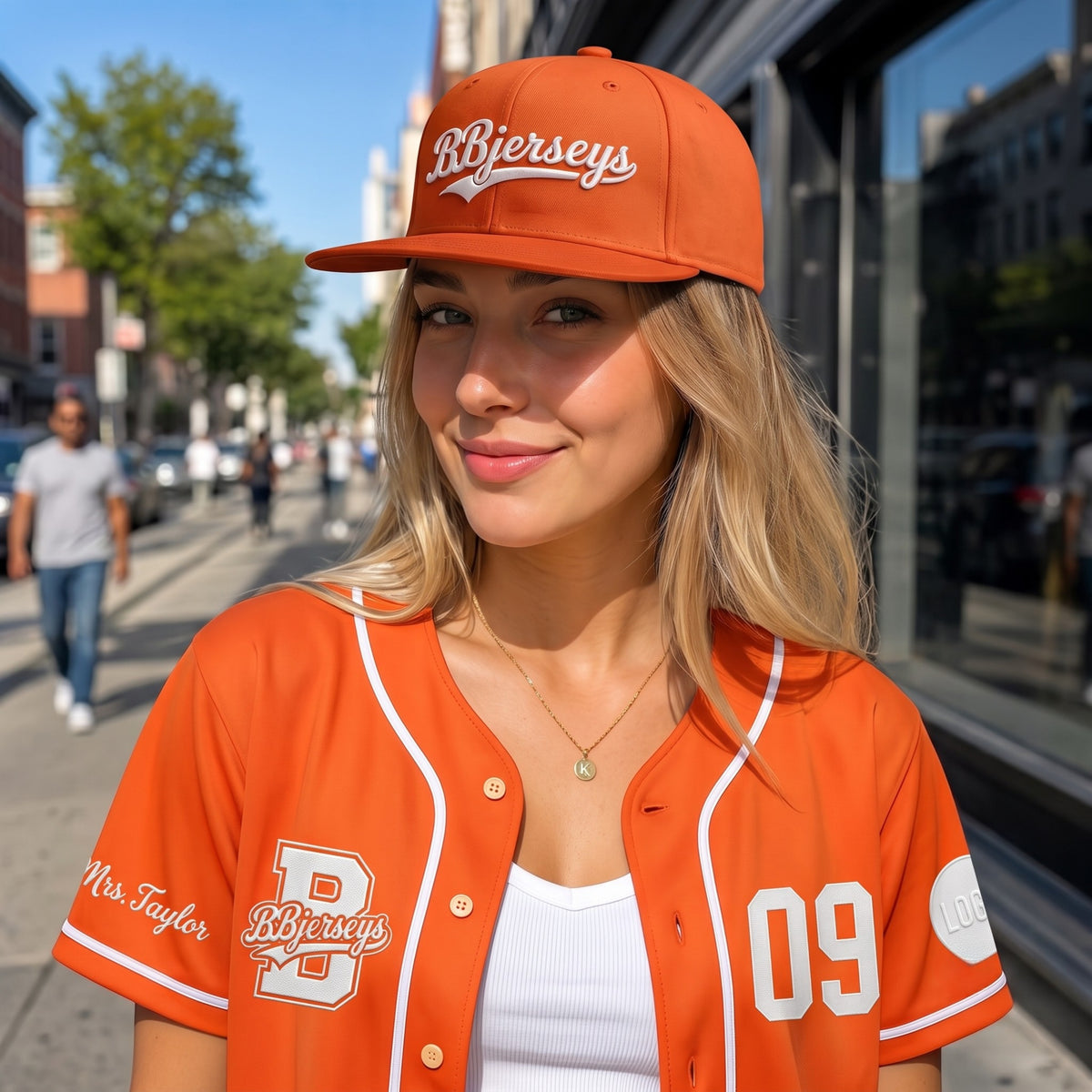 Custom Vibrant Orange Split-Flex Jersey | Personalized Dual-Chest Button-Down Shirt | Y2K Streetwear Layering Top
