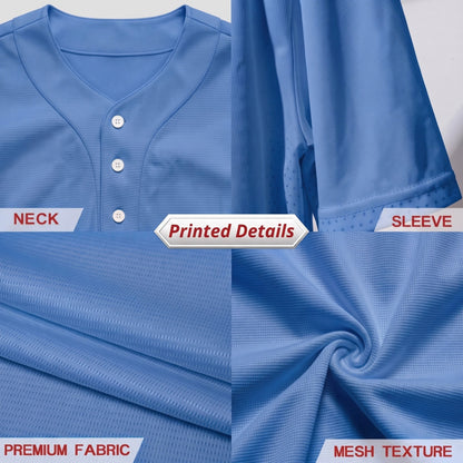 Custom Powder Blue Split-Flex Jersey | Personalized Dual-Chest Button-Down Shirt | Y2K Streetwear Layering Top