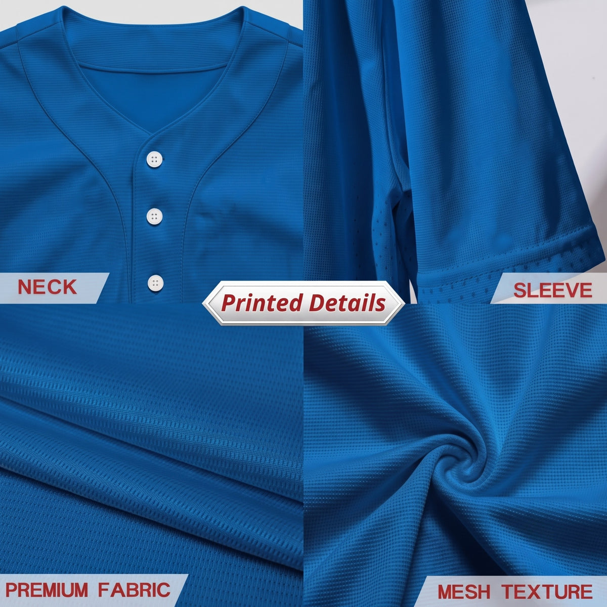 Custom Cobalt Blue Split-Flex Jersey | Personalized Dual-Chest Button-Down Shirt | Y2K Streetwear Layering Top