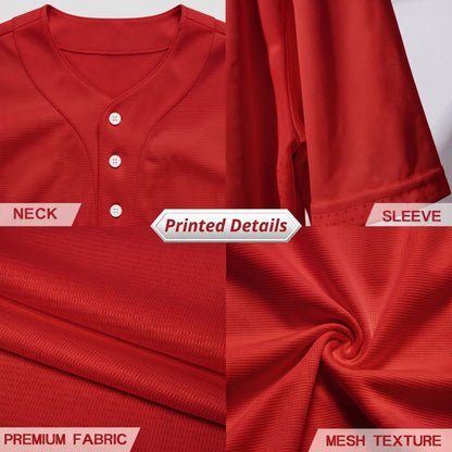 Custom Varsity Red Split-Flex Jersey | Personalized Dual-Chest Button-Down Shirt | Y2K Streetwear Layering Top