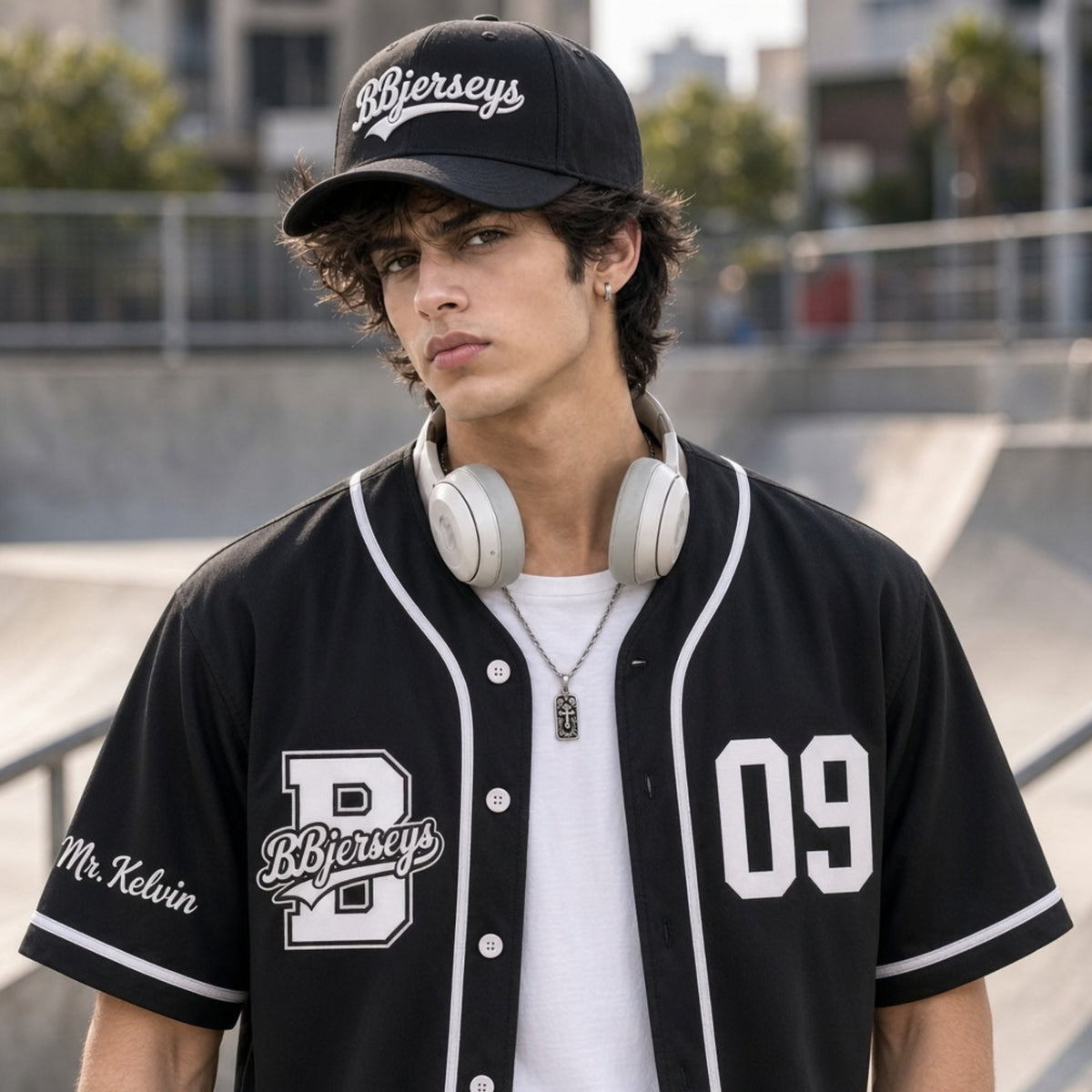 Custom Phantom Black Split-Flex Jersey | Personalized Dual-Chest Button-Down Shirt | Y2K Streetwear Layering Top