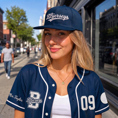 Custom Midnight Blue Split-Flex Jersey | Personalized Dual-Chest Button-Down Shirt | Y2K Streetwear Layering Top