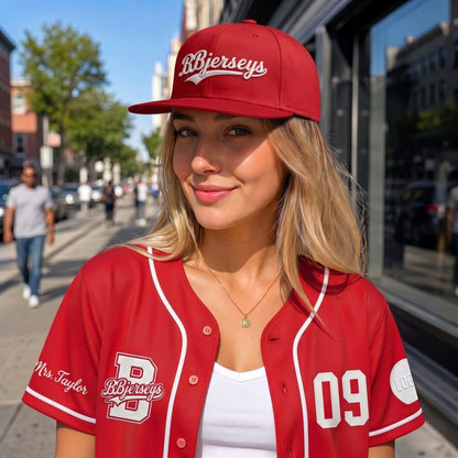 Custom Varsity Red Split-Flex Jersey | Personalized Dual-Chest Button-Down Shirt | Y2K Streetwear Layering Top