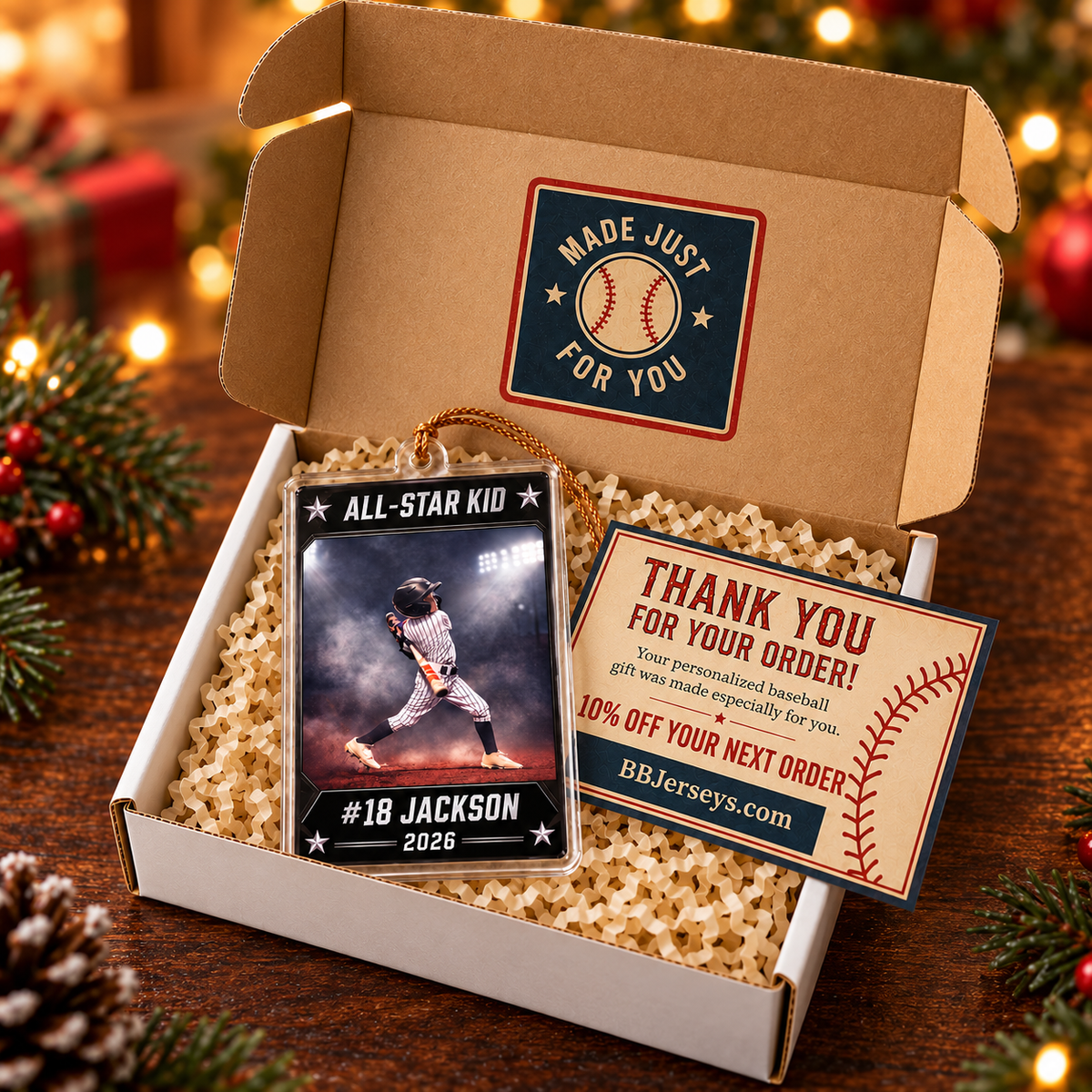 Personalized Baseball Player Photo Christmas Ornament | Custom Name, Number & Year All-Star Card Keepsake Gift for Kids