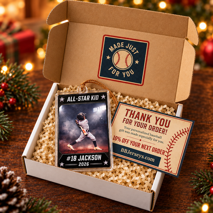 Personalized Baseball Player Photo Christmas Ornament | Custom Name, Number & Year All-Star Card Keepsake Gift for Kids